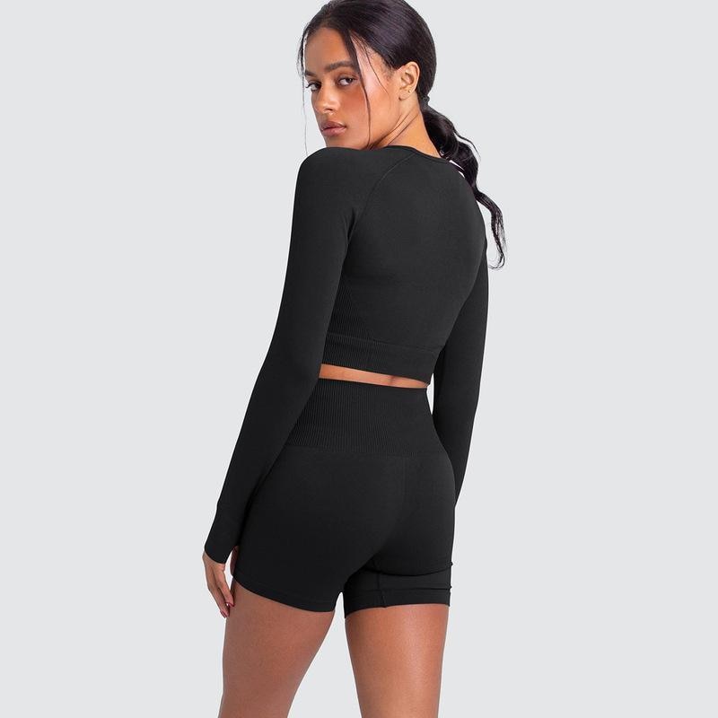 Two Piece Yoga Set: Seamless Leggings Long Sleeves Top